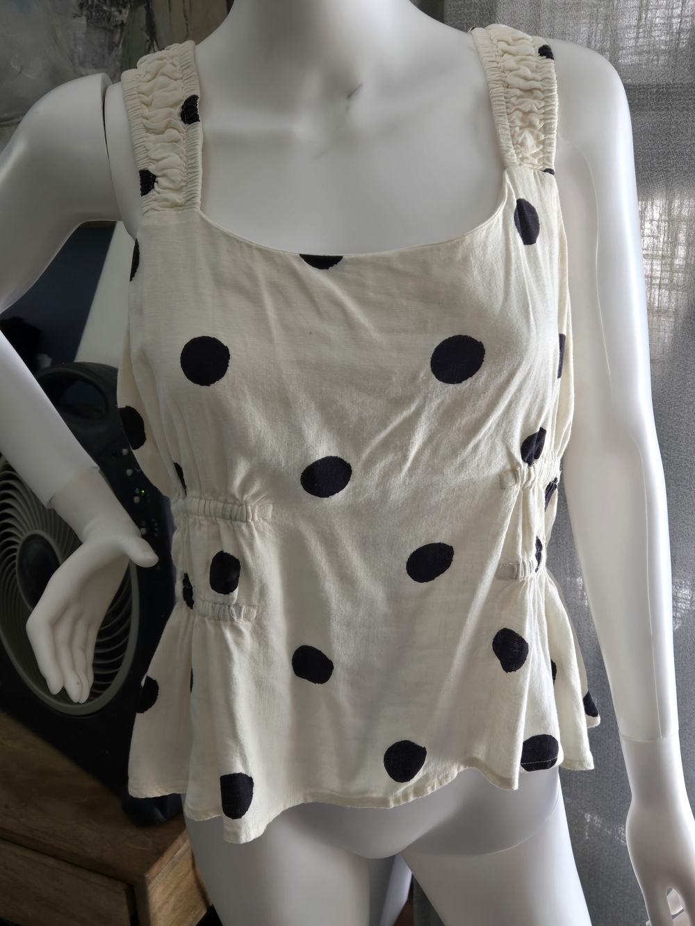 Women’s Cream Polka Dot Sleeveless Peplum Top